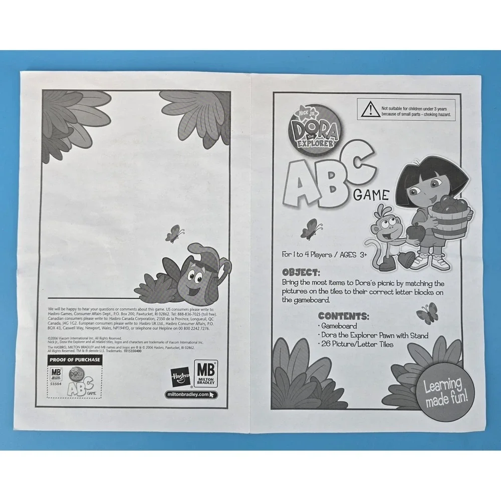 Vtg Nick‎ Jr. Dora the Explorer ABC Board Game Milton Bradley 2006 100% Complete